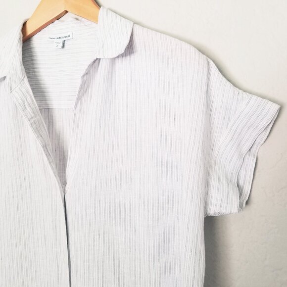 James Perse 100% Linen Striped Short Cap Sleeve Button Up Shirt White 0 XS $185 - Picture 8 of 16